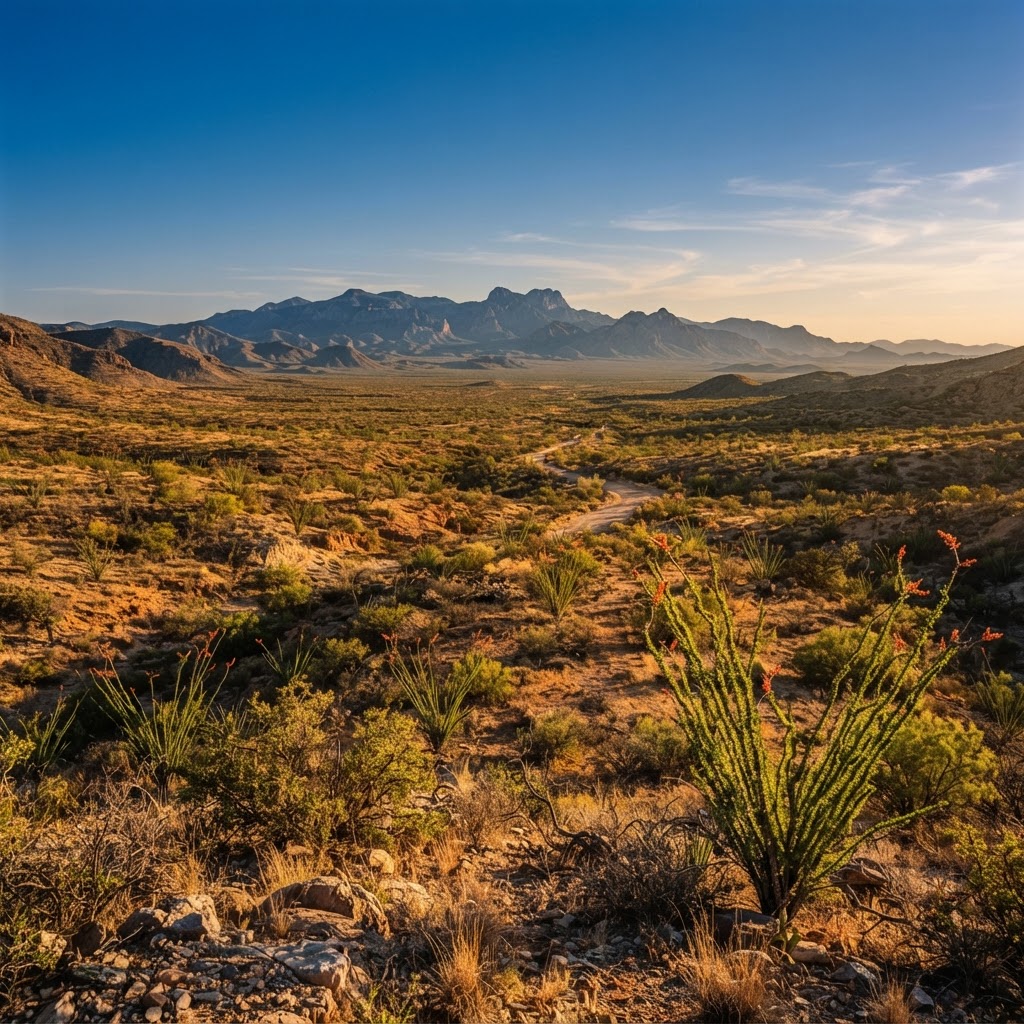 Valle del desierto coahuilense con la Sierra al fondo