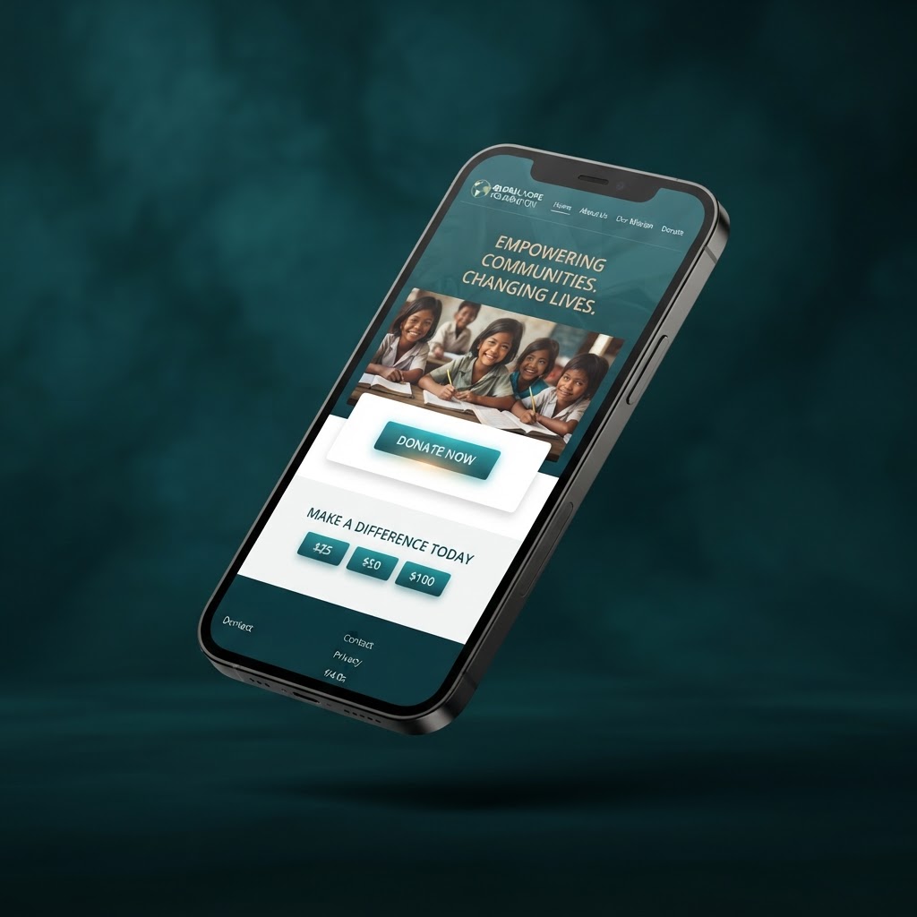 Professional NGO website displayed on a mobile phone
