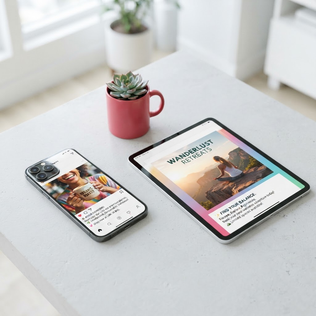 Social media advertising on phone and tablet