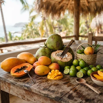 Coco frío y fruta tropical de la Costa Grande