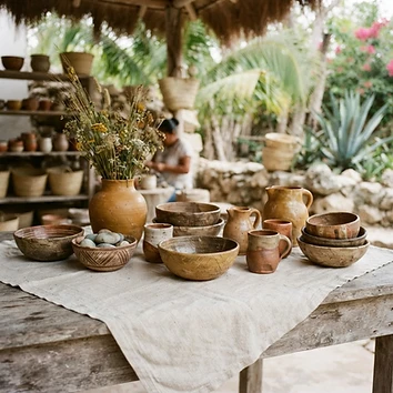 Vajilla de barro maya hecha a mano (4 piezas)