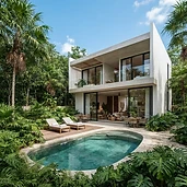 Villa minimalista con alberca en Aldea Zamá