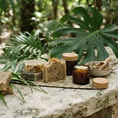 Aceite de coco y hierbas locales