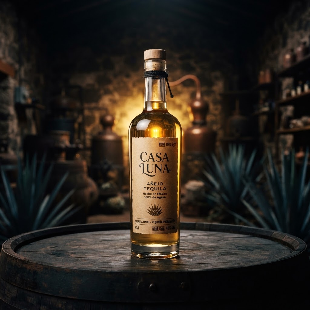 Botella de tequila a contraluz