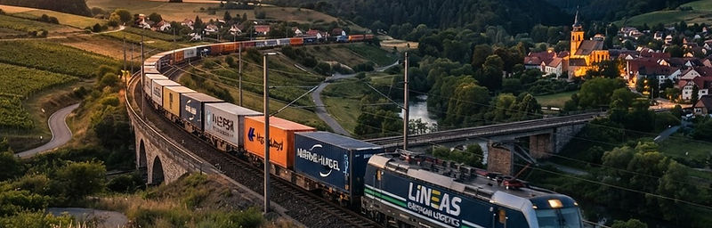 Train de fret conteneurisé traversant l'Europe