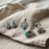Joyería de plata con coral y turquesa