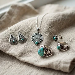Joyería de plata con coral y turquesa