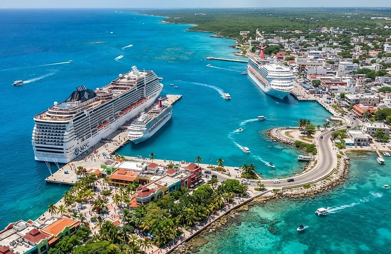 Cruceros atracados en los muelles de Cozumel