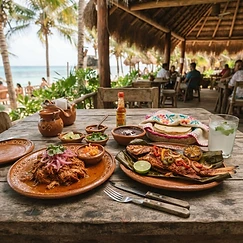 Cochinita pibil y pan de coco cozumeleño