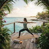 Yoga al amanecer frente al Caribe