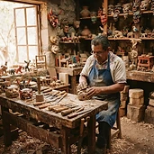 Máscaras y juguetes de madera tallada de Tepoztlán