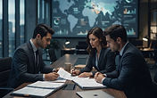 Analysts reviewing a city risk map at a corporate security briefing