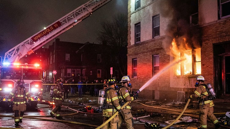 Ground-floor apartment fire on East 24th Street in Minneapolis - overnight fire watch for fire-damaged apartment buildings
