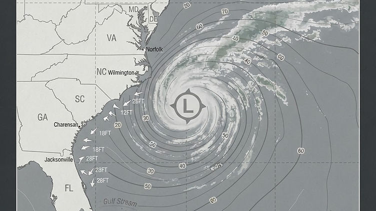 Coastal storm tracking off the Carolina coast - pre-storm fire watch and facility security for East Coast commercial properties