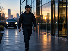 USPA security guard on a mobile patrol of a client property