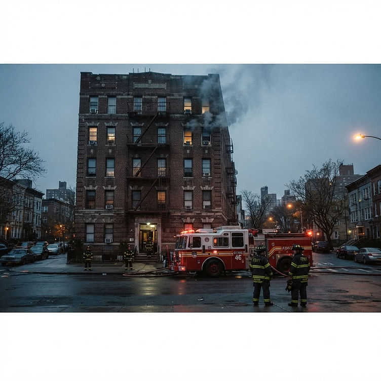 Apartment building fire in the Belmont section of the Bronx New York - FDNY response and emergency fire watch services