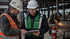 NFPA 51B hot work fire watch monitoring welding operations on a jobsite