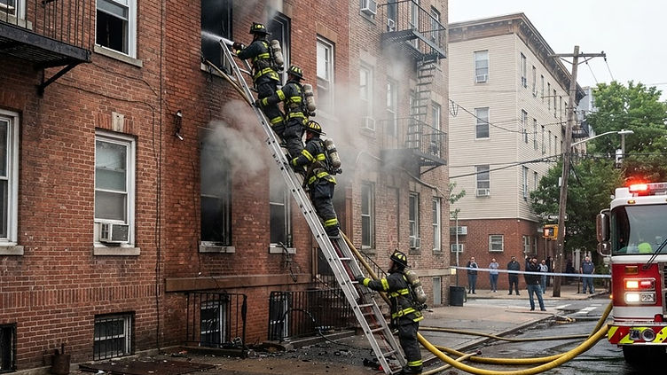 Second-floor window rescues at a Moline Illinois apartment fire - firefighter rescue and emergency building security