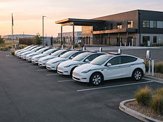 USPA electric security patrol vehicles at company depot, green certified security company fleet