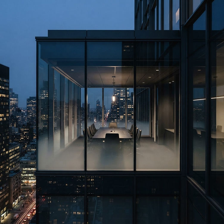 Corporate conference room with smart glass panels - anti-espionage privacy security for executive suites