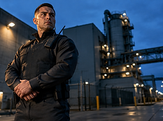 USPA uniformed security officer on patrol at a commercial facility