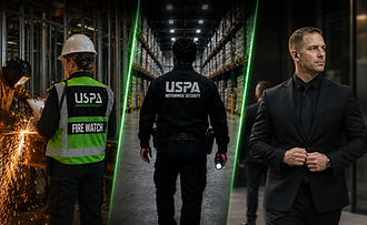 USPA fire watch guard, warehouse security officer and executive protection bodyguard on assignment