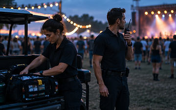 Private event medical team standing by with a medical support cart at an outdoor festival