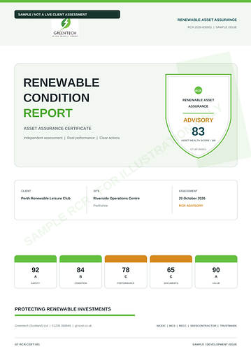 Sample RCR cover with Asset Health Score