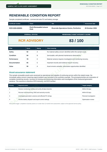 Sample RCR overall assessment and pillar scores
