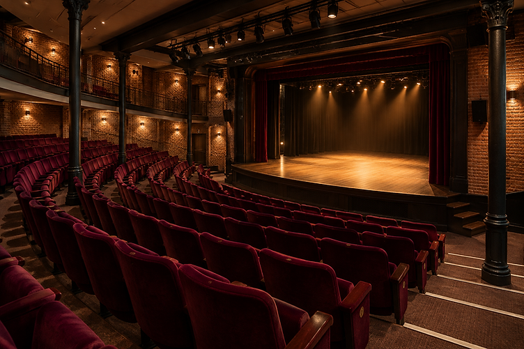 Heritage theatre auditorium with refurbished burgundy velvet seating