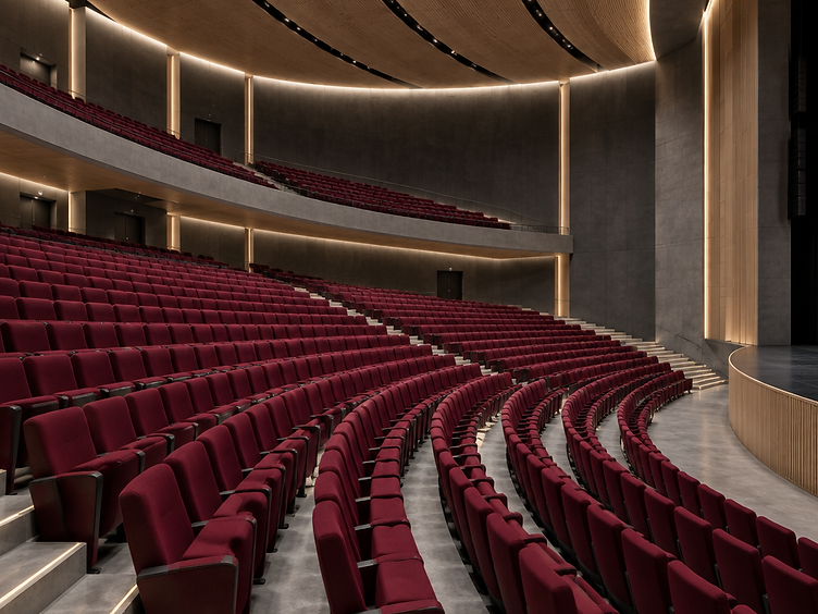 Rows of auditorium seating viewed from the rear of the auditorium