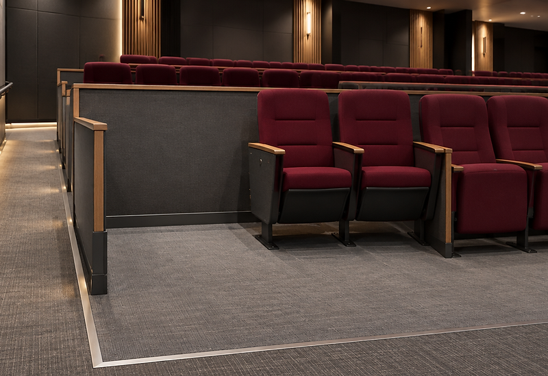Accessible seating bay with wheelchair space and companion seats in an auditorium