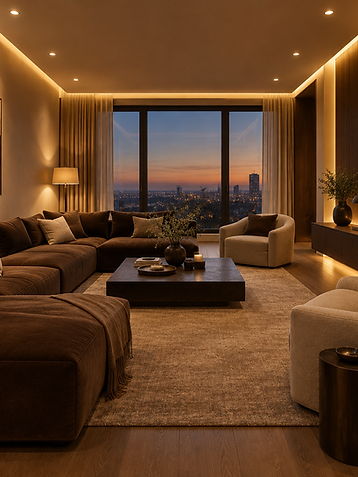 Ambiente residencial com iluminação instalada e spots embutidos no teto