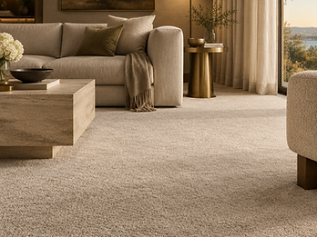 Ambiente residencial aconchegante com carpete de tom areia