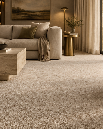 Ambiente residencial aconchegante com carpete de tom areia