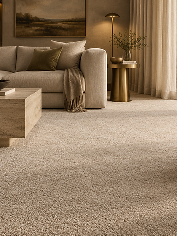 Ambiente residencial aconchegante com carpete de tom areia