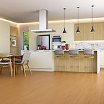 Piso laminado Eucafloor Linha Matt Click, cor Carvalho Duna, aplicado em ambiente