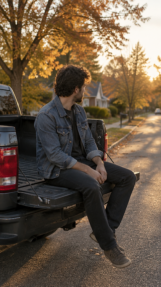 Rodrigo sitting on the tailgate of his pickup truck