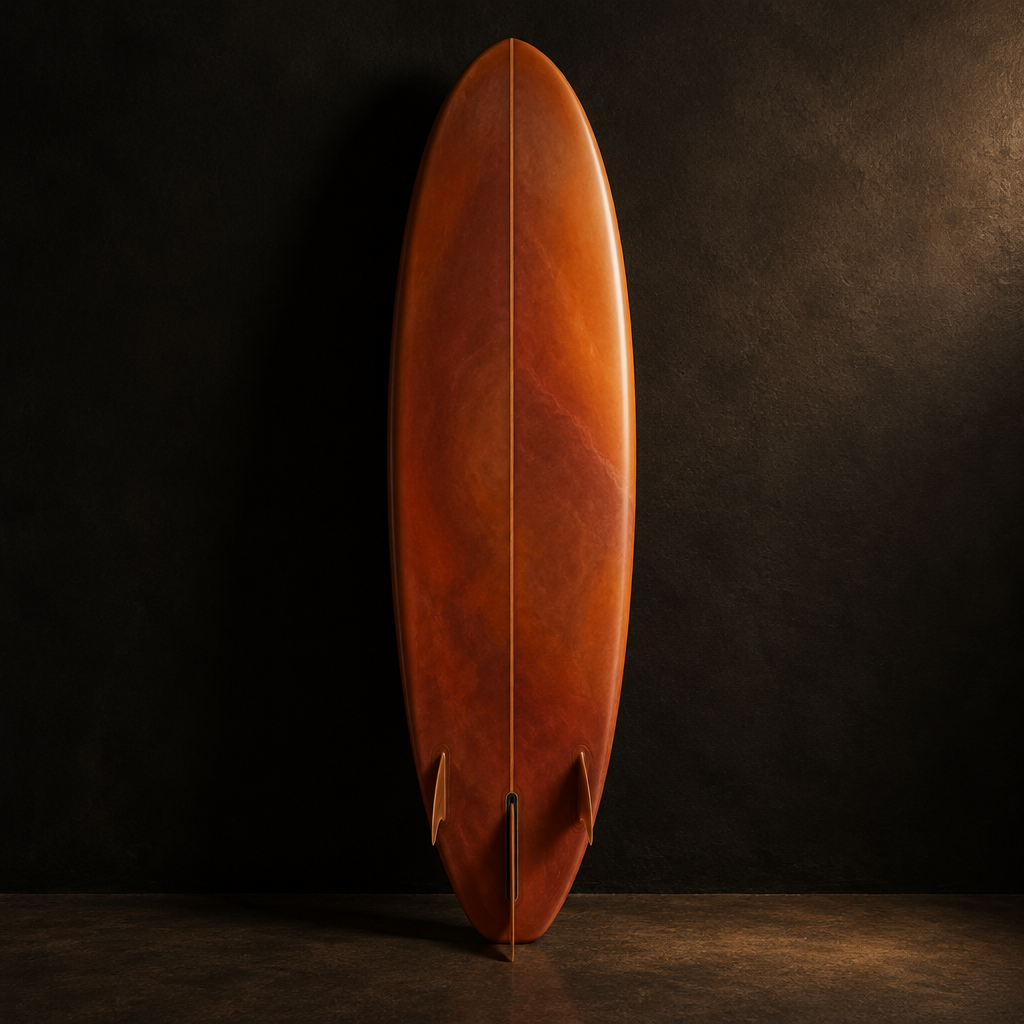 Lizandro Egg mid-length surfboard in terracotta and burnt orange resin tint
