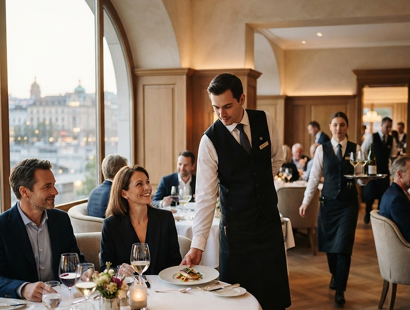 Gastronomic restaurant dining room laid before the evening service