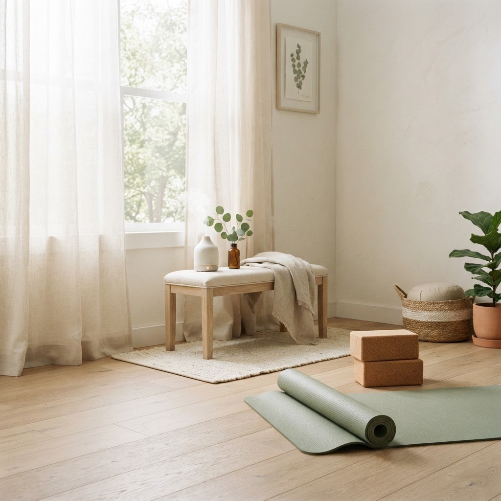 A calm wellness corner in morning light