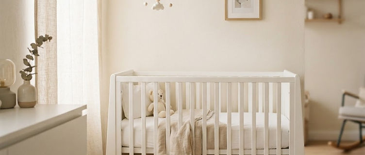 Rustige, smetteloze babykamer met zacht ochtendlicht