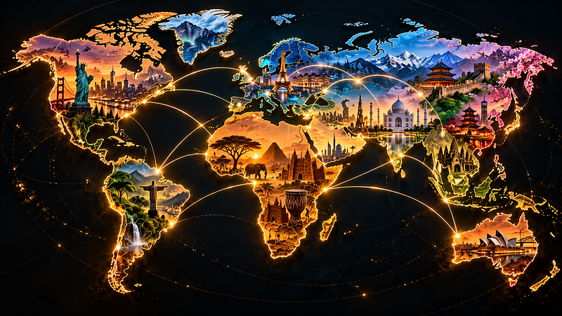 Decorative world map connecting global cultures