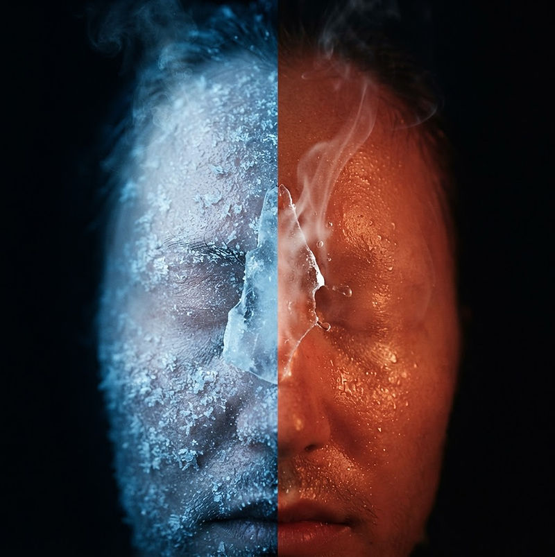 Ice crystals and ember light across skin