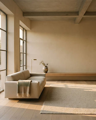 A calm, uncluttered living room in warm afternoon light