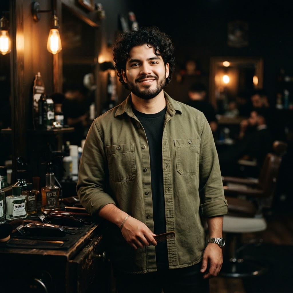 Illustrative portrait of Nico, a fictional barber at the sample shop