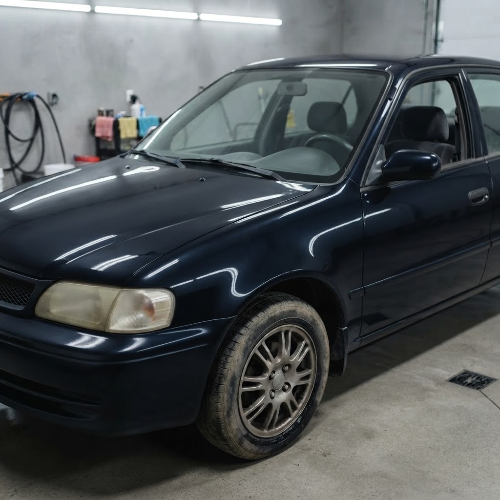 Sample car after machine polishing and ceramic coating, with crisp reflections in the paint