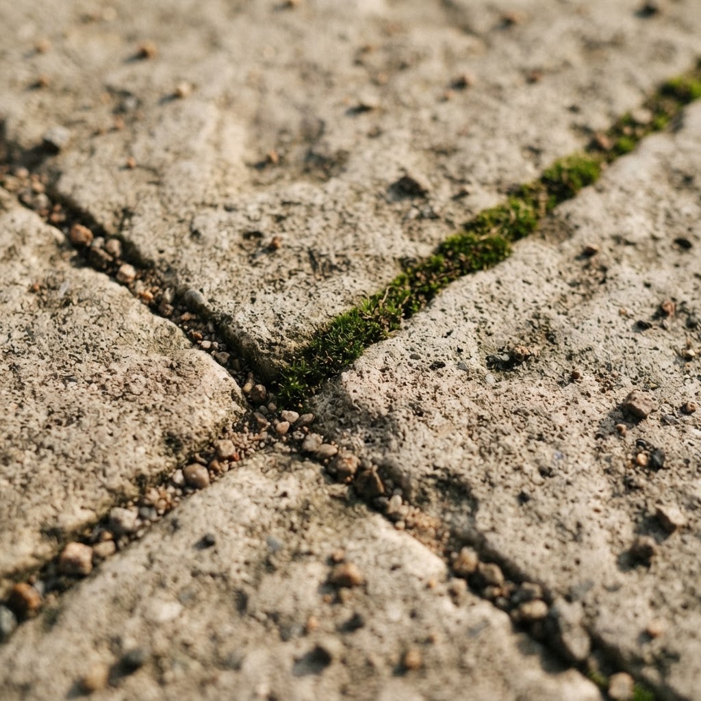Illustrative concept image: close view of limestone paving joints under raking light