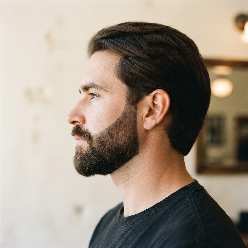 Illustrative image of beard shaping and a clean fade line