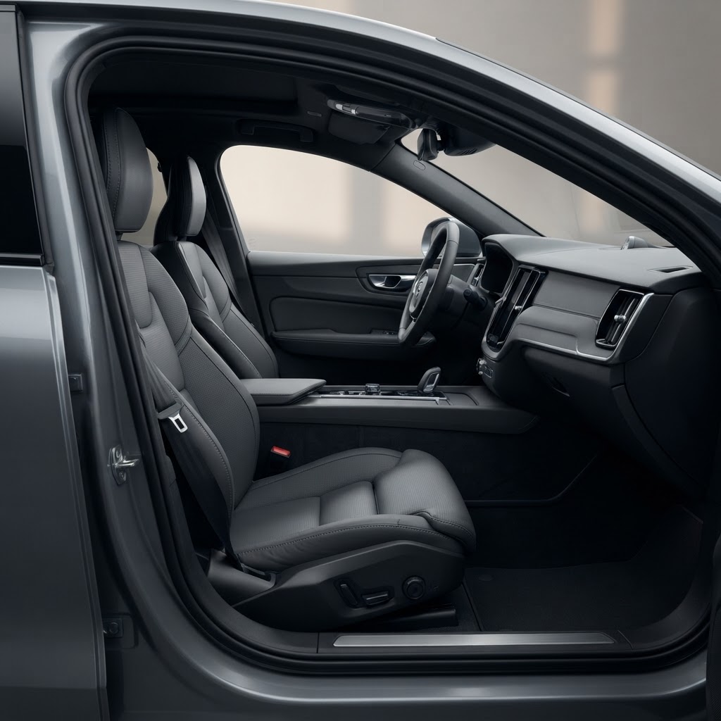 Illustrative concept image: a clean, orderly car cabin with a dark interior